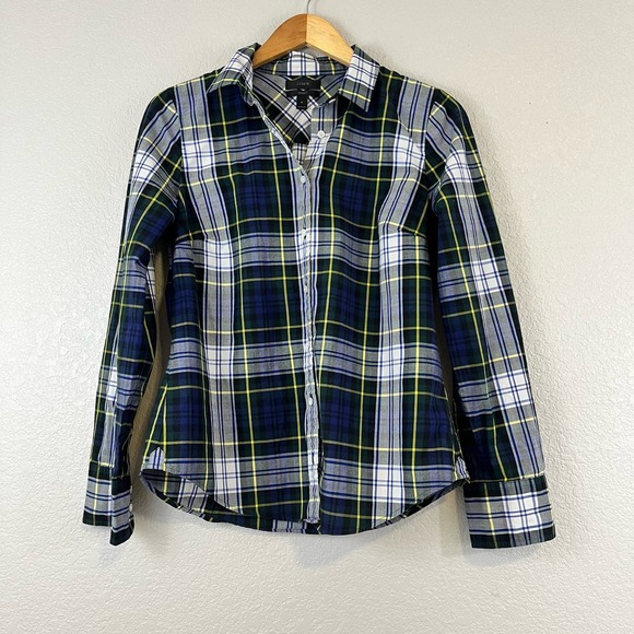 J. Crew Tops - J. Crew Cotton Plaid Tartan Button Up Collar Perfect Shirt Preppy Academia Sz 8